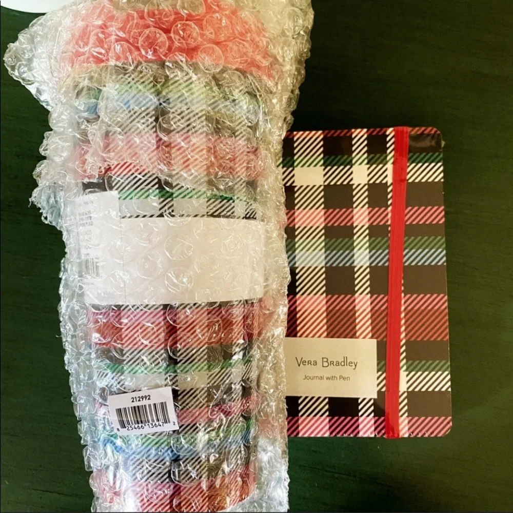 VERA BRADLEY Ribbons Plaid 3‑Pc Gift Set – Travel Mug, Journal & Pen – NWT